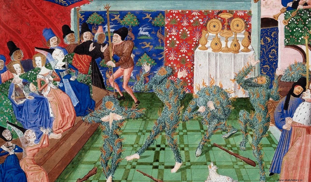 여러 참가자로 끝난 궁궐 가면무도회 발 데 아르당(Bal des Ardents)은 산 채로 불탔다. 